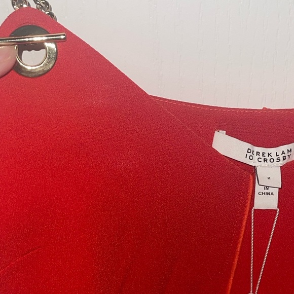 NEW Derek Lam 10 Crosby Red Blouse Tank Gold Chain Straps Size 2 - Picture 3 of 8